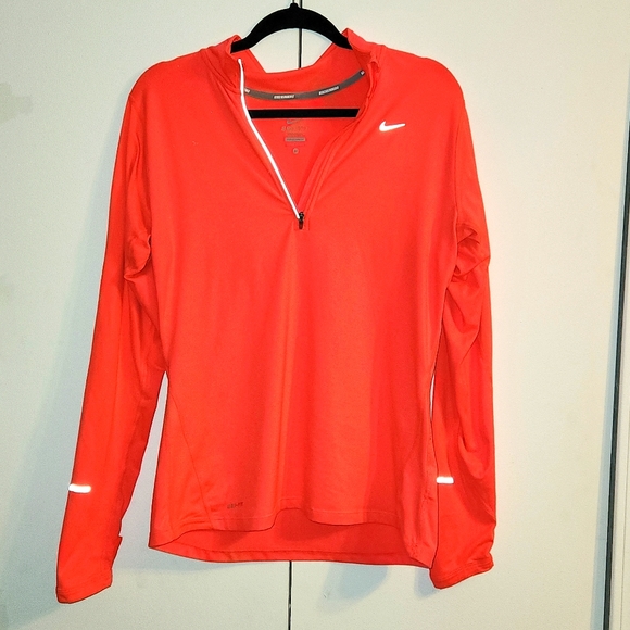 Nike Tops - Nike Dri-Fit Element Medium Half Zip Orange Mock Neck Long Sleeve Women running